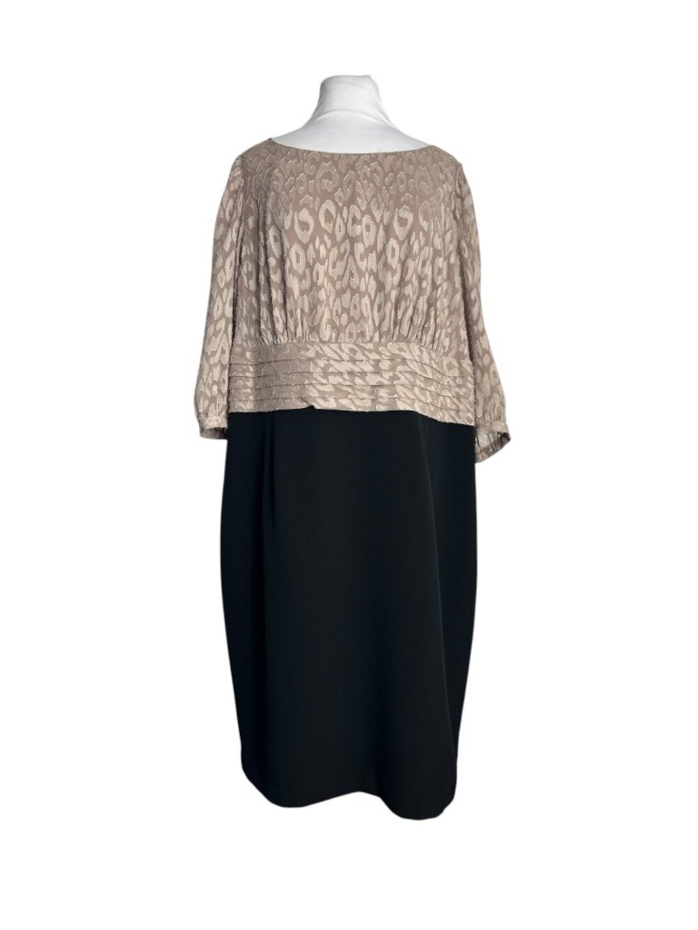 Adrianna Papell 18W Taupe Black Jacquard Sheath Dress Plus Size Cocktail 3/4 Sle